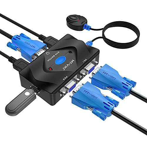 Image of KVM Switch VGA 2 Port, MT-VIKI KVM Switcher VGA Console with 3 USB Hubs + 2in1 Cables+Desktop Selector