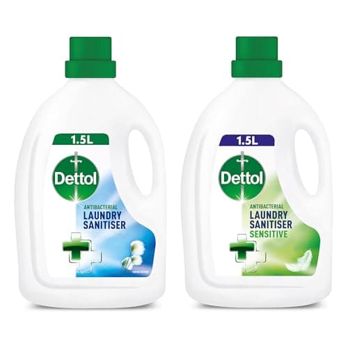 Image of Dettol Antibacterial Laundry Cleanser, Original and Sensitive Sanitiser Additives, Fresh Cotton and Fragrance Free Multipack, 25 Washes, 2x 1.5 L, Pack of 2.