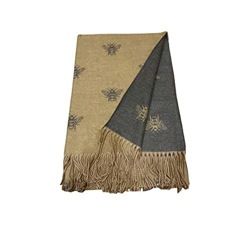 Image of World of Shawls WINTER WARMER Reversible Thick Long Bumble Bee Print Fashion Scarf Blanket Wrap (Gold/Grey)