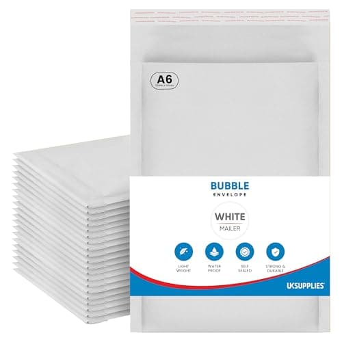 Image of UK SUPPLIES LIMITED A6 A5 A4 A3 (Pick Size & Qty) Padded White Bubble Envelopes Peal & Seal Packaging Bags Bubble Mailer Postal Wrap Envelope Parcel Mailers for Mailing Goods, A6 100mm x 165mm 20 Pack