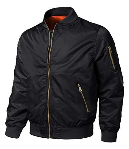 Image of EKLENTSON Mens Black Padded Bomber Jacket Winter Full-Zip Baseball Classic Coat
