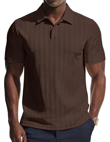 Image of PJ PAUL JONES Mens Polo Shirts Short Sleeve Knitted Polo Summer Casual Tshirt Brown XL