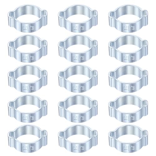 Image of sourcing map 15pcs Double Ear Hose Clamp 14-17 mm Galvanized Steel Hose Clamp Double Ear O Clips Crimp Rings for Fuel Line Pipe Tube Fitting Connections, Silver