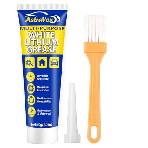 Image of AstraVox White Lithium Grease, Multi-Purpose Lubricant Lithium Grease with Brush for Hinges, Bearings, Gears, Ideal for Automotive, Marine, Industrial, and Household Use (1.06oz) (1)