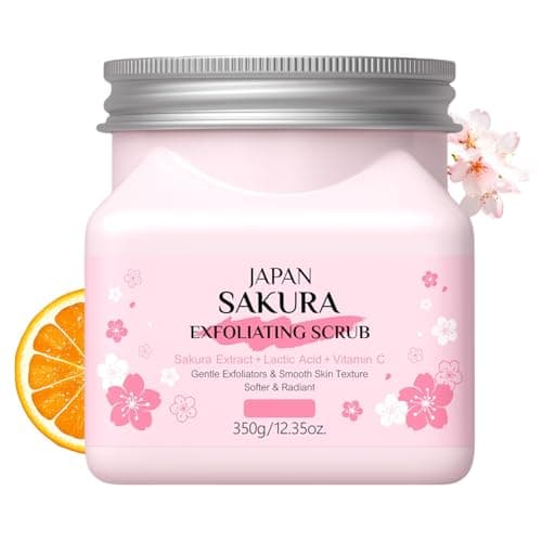 Image of Cherry Blossom Scrub Body and Face scrub, Gentle Exfoliator For Smooth & Soft Skin Daily Facial Scrub, Nourishing Essential Body Care Hydrating Exfoliating Body, Face, Hand, Foot Scrub, 350g