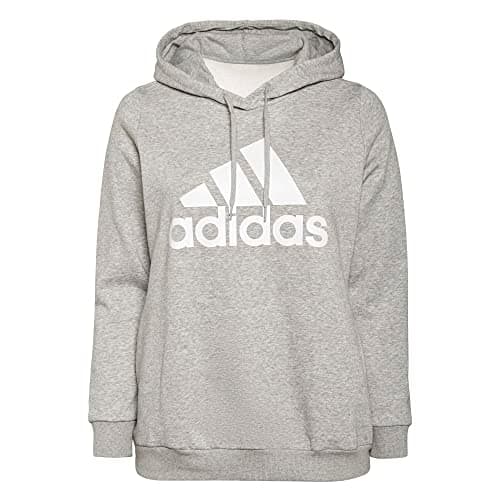 Image of adidas Women's Essentials Linear Hoodie, Medium Grey Heather/White, S