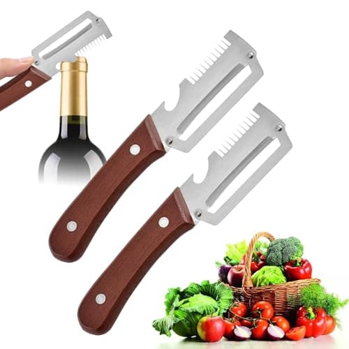 Image of Wooden Handle Peeler, Stainless Steel Vegetable Peeler with Wooden Handle, Multi-Functional Vegetable Peeler, 2 in 1 Peelers for Kitchen & Built-in Bottle Opener, Easy to Use & Clean (C-2pc)