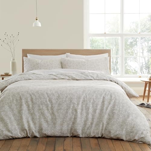 Image of Bianca Shadow Leaves 200 Thread Count Cotton Double Duvet Cover Set with Pillowcases Natural