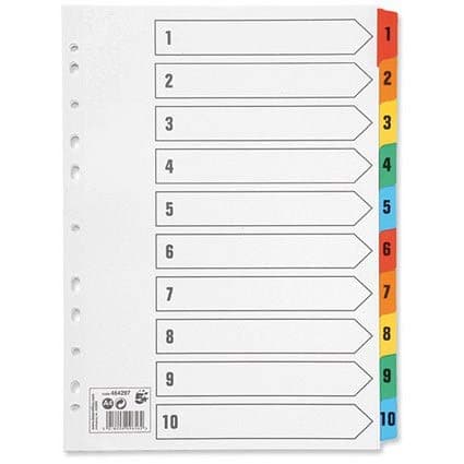 Image of 10 x Set Of A4 File Dividers Numbered 1-10 Plastic Tabs