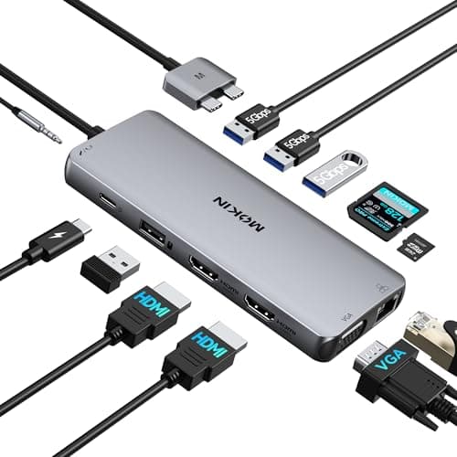 Image of MOKiN USB C MacBook Pro Docking Station Dual Monitor Adapter,12 in 1 USB C Hub Adapter to Dual HDMI 4K 60Hz VGA Ethernet AUX 2USB 2.0+2USB 3.0 SD/TF Card Reader 100W PD Charging MacBook Pro Air Dongle
