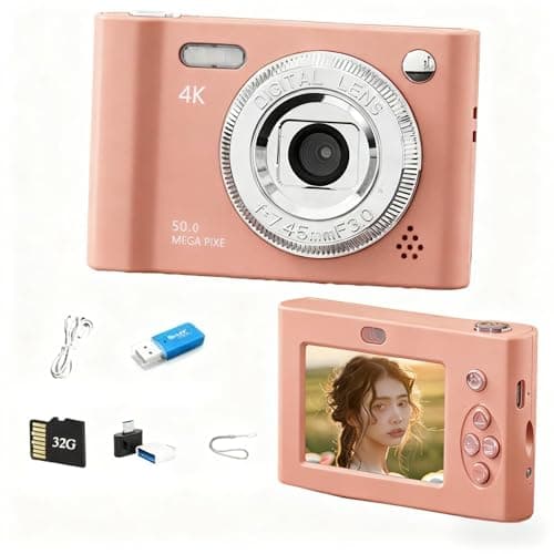 Image of Digital Camera with Dual Screen,Autofocus 4K 48MP Vlogging Cameras for Photography with 32GB Card,Point and Shoot Digital Cameras,16X Zoom,Anti-Shake,Present for Kid Teen Beginner. (Pink)
