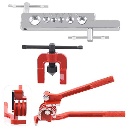 Image of Swpeet 3Pcs Auto Double Flaring Tool Kit and 180 Degree 3 in 1 Tube Bender Assortment Kit, 5/8" 5/16" 3/16" 1/4" 3/8" 1/2" Line Flaring Tools and 3 in 1 Copper Bender 1/4" 5/16" 3/8" Tubing Bender