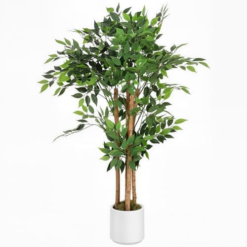 Image of HOMCOM 120cm Artificial Ficus Tree, Decorative Artificial Plant with Solid Wood Trunk and Pot for Indoor Living Room Home Office Decor, Green