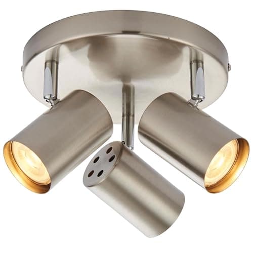 Image of Arezzo Modern 3 Way Decorative Satin Nickel Finish GU10 LED Compatible Round Adjustable Dimmable Ceiling Spotlight