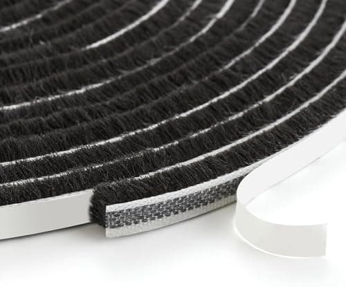 Image of 10 Meter Draft Excluder Tape for Door Windows, Brush Weather Stripping 9 mm(W) x 5mm(T), Self-Adhesive Windows Seal Strip Air Stopper for Sliding/External Doors, Black
