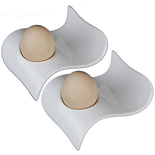Image of TAMUME Wave-Style White Porcelain Egg Cup Set of 2 Egg Holders, Ceramic Egg Stand Breakfast Set of 2 (Wave 2)