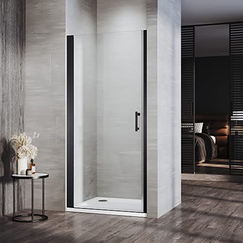 Image of ELEGANT 1000mm Black Frameless Pivot Shower Door Enclosure 6mm Safety Glass Reversible Shower Cubicle Door