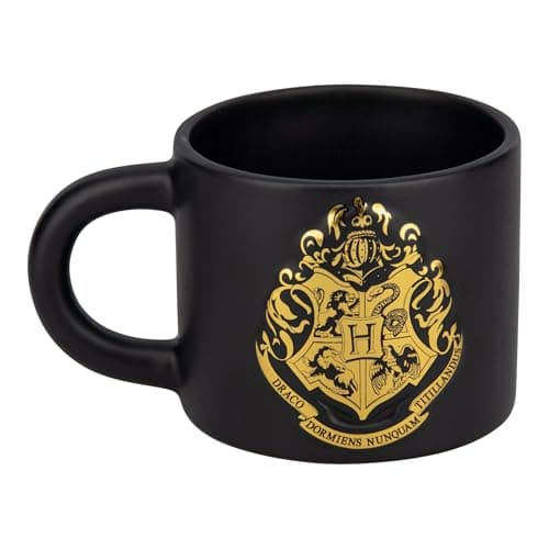 Image of Paladone Hogwarts Crest Embossed Mug, Black & Gold Foil Officially Licensed Harry Potter 400ml Large Coffee Cup for Tea & Hot Chocolate, Merchandise & Gifts for Fans