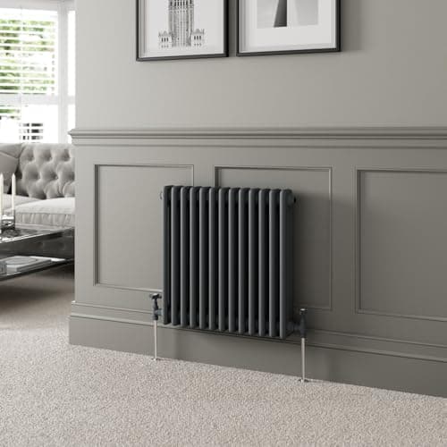 Image of DuraTherm® 600 x 605mm Anthracite Grey Traditional Horizontal Designer Radiator Triple Column Colosseum Cast Iron Style Central Heating Panel Radiators Rad
