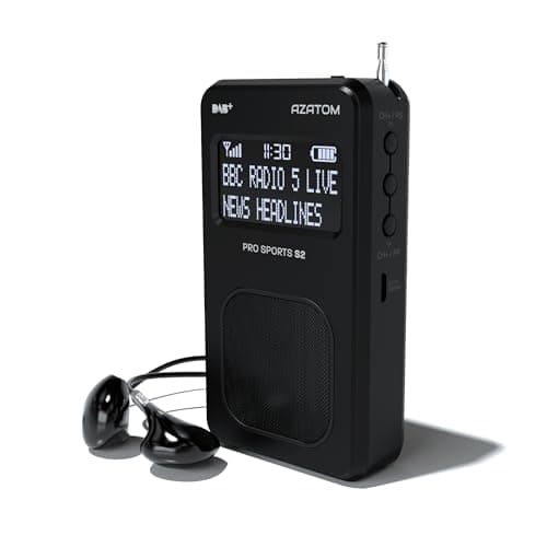 Image of Portable DAB/DAB+ & FM Digital Radio | Sports Earphones Included | Built in Speaker | Rechargeable Battery (10-12 Hours) | Perfect for Sports, Hiking or Working | AZATOM Pro Sports S2 (Black)
