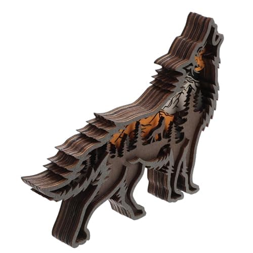 Image of Sosoport Realistic Howling Wolf Wooden Craft Sculpture, Stylish Synthetic Material Wolf Ornament for Desk, Party Decoration and Office Ornament, Assorted Color Wood Carving Home Decor