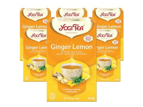 Image of Yogi Tea, Ginger Lemon, Organic Spice and Herbal Tea, Caffeine Free, Blend Ginger, Lemon Peel and Peppermint, 6 Packs x 17 Tea Bags (102 Teabags Total)