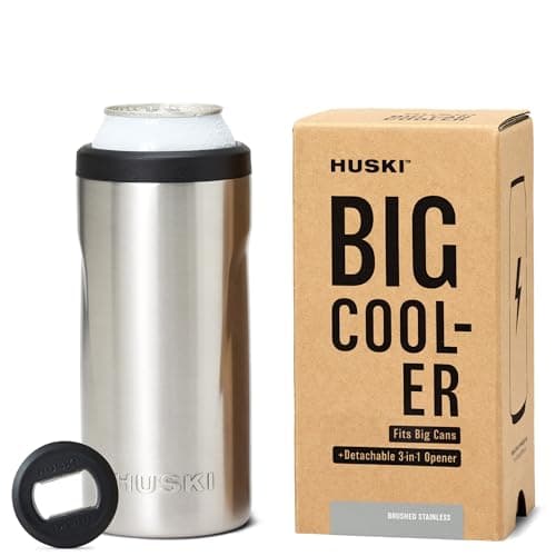 Image of Huski Big Can Cooler | NEW | Premium 440ml & 500ml Beer & Energy Drink Cooler with Detachable 3-in-1 Opener | Triple Insulated | Keeps Cans up to 10x Colder | Doubles as a Tumbler (Brushed Stainless)