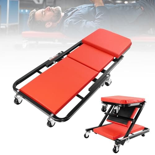 Image of 2-in-1 Folding Car Creeper Mechanics Stool, 36 Inch Car Crawler Board Foldable Z Garage Creepers, Heavy Duty Padded Garage Workshop Stool with 6 Rotatable Wheels, Under Car Trolley, Maximum Load 150kg