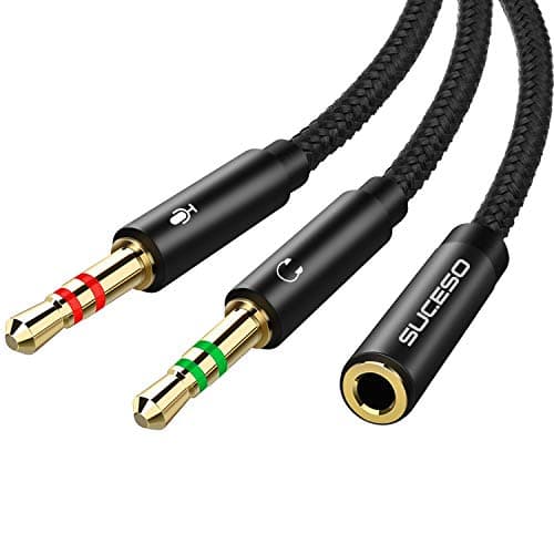 Image of SUCESO Headphone Mic Splitter Cable 3.5mm Headphone Splitter Standard headset Adapter CTIA 3.5mm Female to 2 Dual 3.5mm Male Cable Compatible with PC Laptop Desktop PS4 Xbox Speaker-35cm(Black)