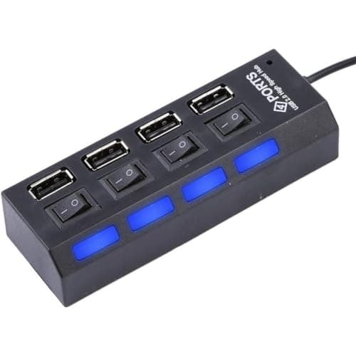 Image of USB 2.0 Hub, Portable USB Extension Hub, Multiport USB Splitter Adapter, 4 Port USB Hub 2.0, USB Powered Plug Hub, USB Dock, USB Extender With Lights And On/Off Power Switches For Laptop Pc & More