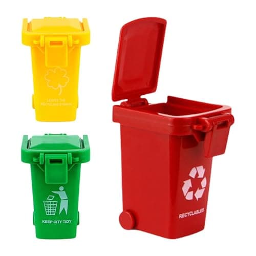 Image of 3Pcs Mini Trash Can Toy - Mini Trash Can Rubbish, Storage Bin With FlipLid, Push Vehicles GarbageCans, Garbage Sorting Game Toy, GarbageSorting GameToy, Garbage TruckToys, Wheelie Bin For Kids