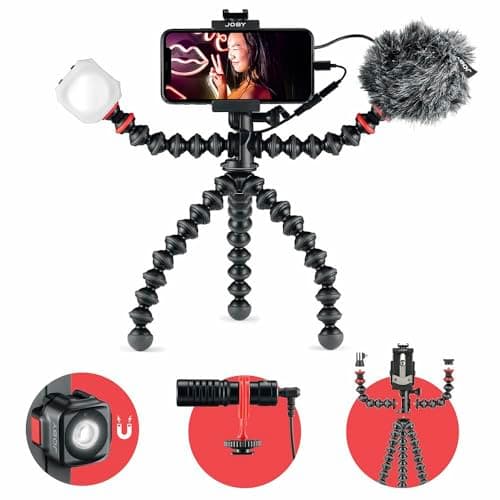 Image of JOBY GorillaPod Mobile Vlogging Kit (Smartphone Rig, Micro Wavo Mobile, Mini LED Beamo) Flexible Tripod, Phone Holder, Microphone, Light, Recorder/IRL/Youtuber/Content Creator