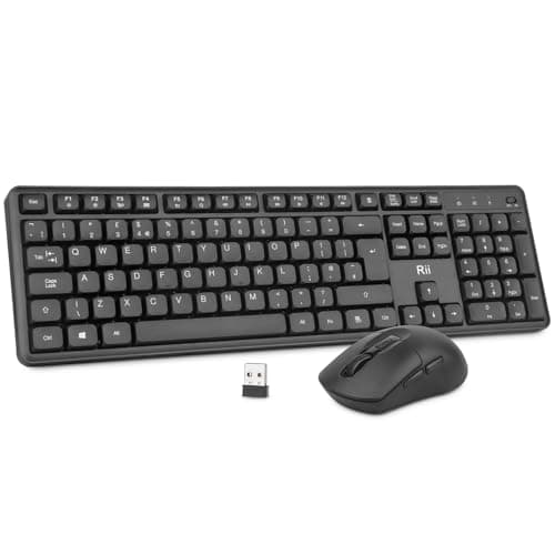 Image of Rii RK209 Silent Wireless Keyboard and Mouse Set, 2.4G Full Size Wireless Keyboard Anti-slip Design, Keyboard & Mouse Battery Power UK Layout for Windows Computer PC Laptop Desktop, Black