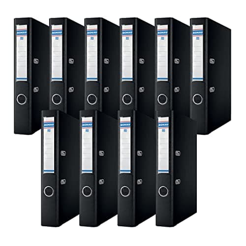 Image of Donau Binder Lever Arch File/Folder Slim Pack of 10 / DIN A4 / 5 cm / 10 Pieces/Black/Plastic Cover PP/Cardboard Paper