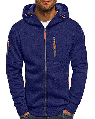 Image of VANVENE Mens Full-Zip Hooded Fleece Sweatshirt Hoodie Jacket Casual Sweat Zip Hood Midweight Hoody Navy L