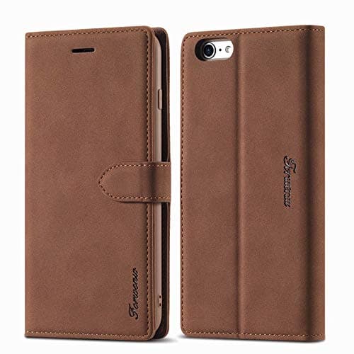 Image of LOLFZ Wallet Case for iPhone 6, for iPhone 6S Case, Premium Leather Case Card Holder Kickstand Magnetic Closure Flip Case Cover for iPhone 6 iPhone 6S - Brown