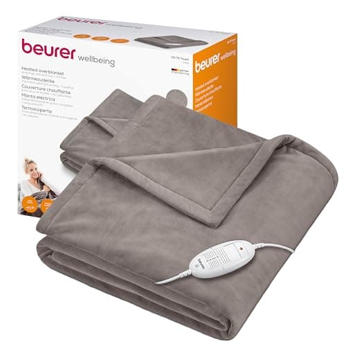 Image of Beurer HD75 Electric Blanket with 6 Temperature Settings, Soft Heated Throw for Cosy Sofa Nights, Automatic Switch-Off & Safety System, Machine-Washable, Taupe, 180 x 130 cm, 100 watts