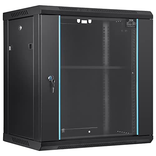 Image of VEVOR 12U Wall Mount Network Server Cabinet, 15.5'' Deep, Server Rack Cabinet Enclosure, 200 lbs Max. Ground-mounted Load Capacity, with Locking Glass Door Side Panels, for IT Equipment, A/V Devices