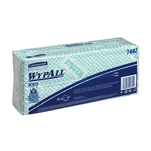 Image of WypAll X50 Colour Coded Cleaning Cloths 7442 - Green Wiping Cloths - 1 Pack x 50 Interfolded Colour Coded Cloths