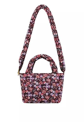 Image of Cath Kidston London Womens Recycled Polyester Rose Mini Puffer Trip Multiway Grab Crossbody Shoulder Tote Bag Black