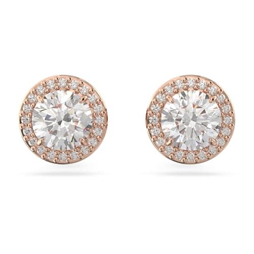 Image of Swarovski Constella Stud Earrings, White Round Cut Crystals in a Rose Gold Tone Plated Setting, from the Constella Collection