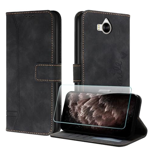 Image of JayModCase Compatible with Huawei Y5 2017 / Y6 2017 Case, Premium Leather Flip Wallet Cover with [1 Screen Protector] Card Holder Magnetic Closure Stand Function for Huawei Y6 2017 (Black)