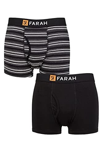 Image of Farah Mens Classic Keyhole Trunks - Plain and Striped Designs, Soft Cotton in a Multipack Pack of 2 Sizes S,M,L,XL,XXL Black/Charcoal M