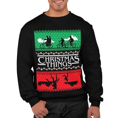 Image of Graphic Impact Inspired Christmas Things Ugly Xmas Jumper Xmas Sweatshirt Adults Unisex Sweater Christmas Jumper (Black, Large)