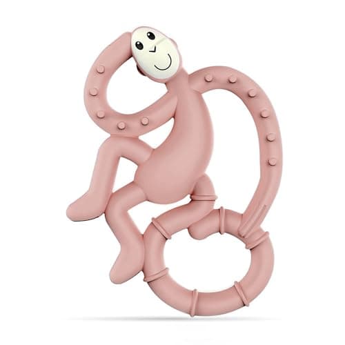 Image of Matchstick Monkey, Antimicrobial Silicone Teether, Easy to Grip, BPA Free, 3 Months Old Plus, 10 cm, Dusty Pink Mini Monkey