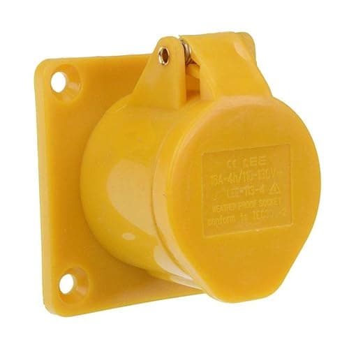 Image of Yellow 16A 11V Socket Outlet 2P+E Industrial Panel Mount IP44