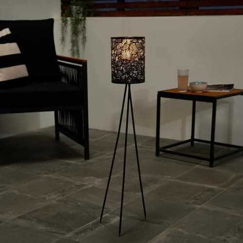 Image of OHS Solar Floor Lamp Outdoor Garden, Black Metal Frame Weather-Resistant Solar Rechargeable Cordless Floor Lamp with Automatic Dusk Sensor Home Decor Freestanding Tall Lamp