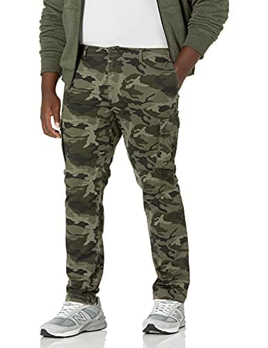 Image of Amazon Essentials Men's Straight Fit Stretch Cargo Work Trousers (Available in Big and Tall), Green Camo, 36W / 30L