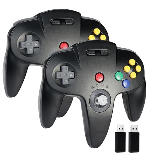 Image of miadore 2 Pack Wireless N64 Pro Controller For Switch 1 2/Switch Online/OLED/Lite, 2.4GHz USB Joystick Gaming Controllers for Windows PC, MAC, Raspberry Pi (Black)