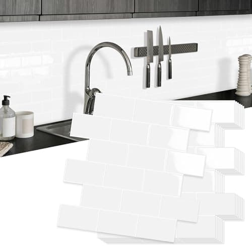 Image of MOONFUN Upgrade Thicker 3D Self Adhesive Peel and Stick Wall Tiles, White Metro Subway Peel and Stick Backsplash for Home Kitchen, Bathroom, Living Room(10-Sheet,12"x 12")